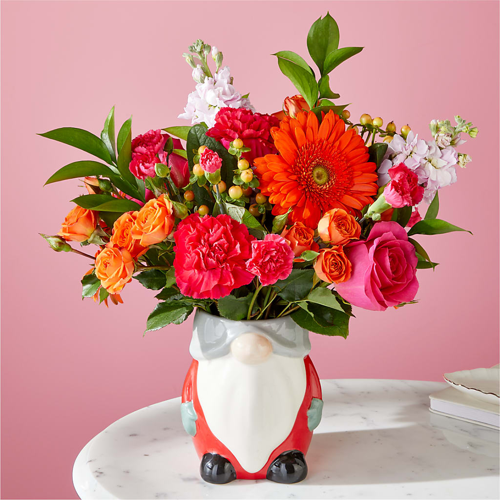 Fiesta Bouquet with Gnome Vase